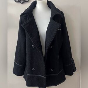Al Wissam black wool double-breasted pea coat designer work classic